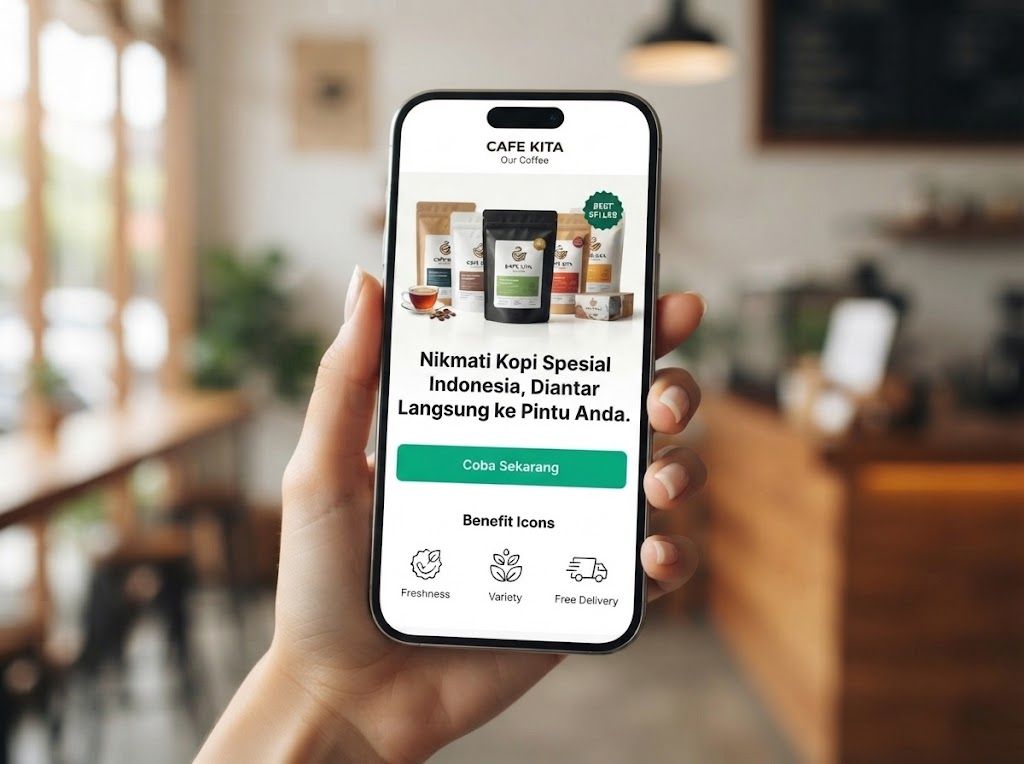 Contoh iklan online produk kopi di layar HP
